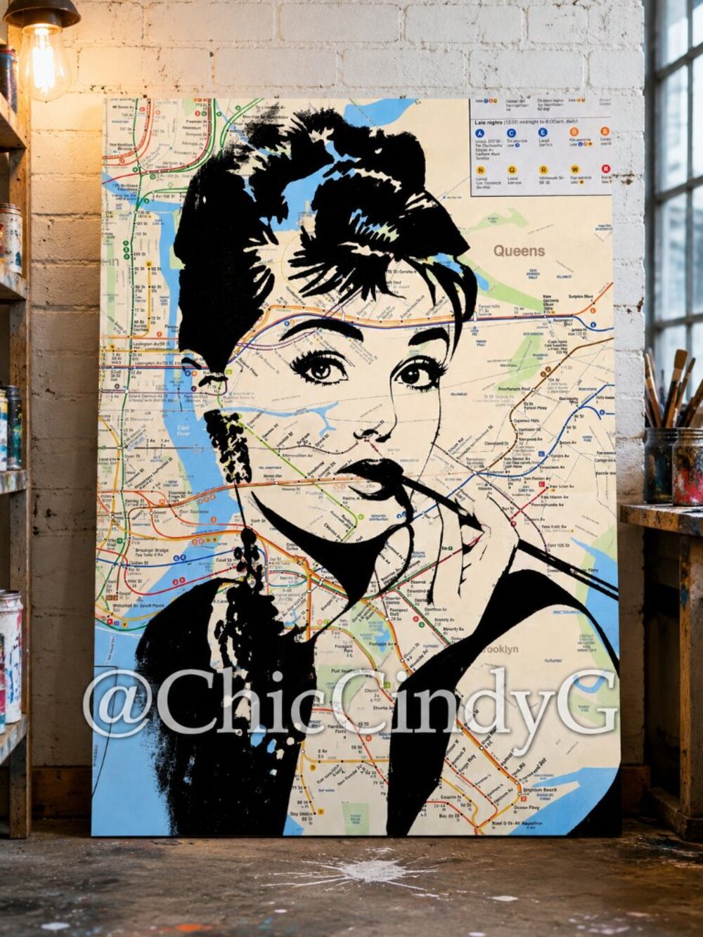 💋Audrey Hepburn Pop Art NYC Subway Map Street Art Print 16x24" - Picture 2 of 4